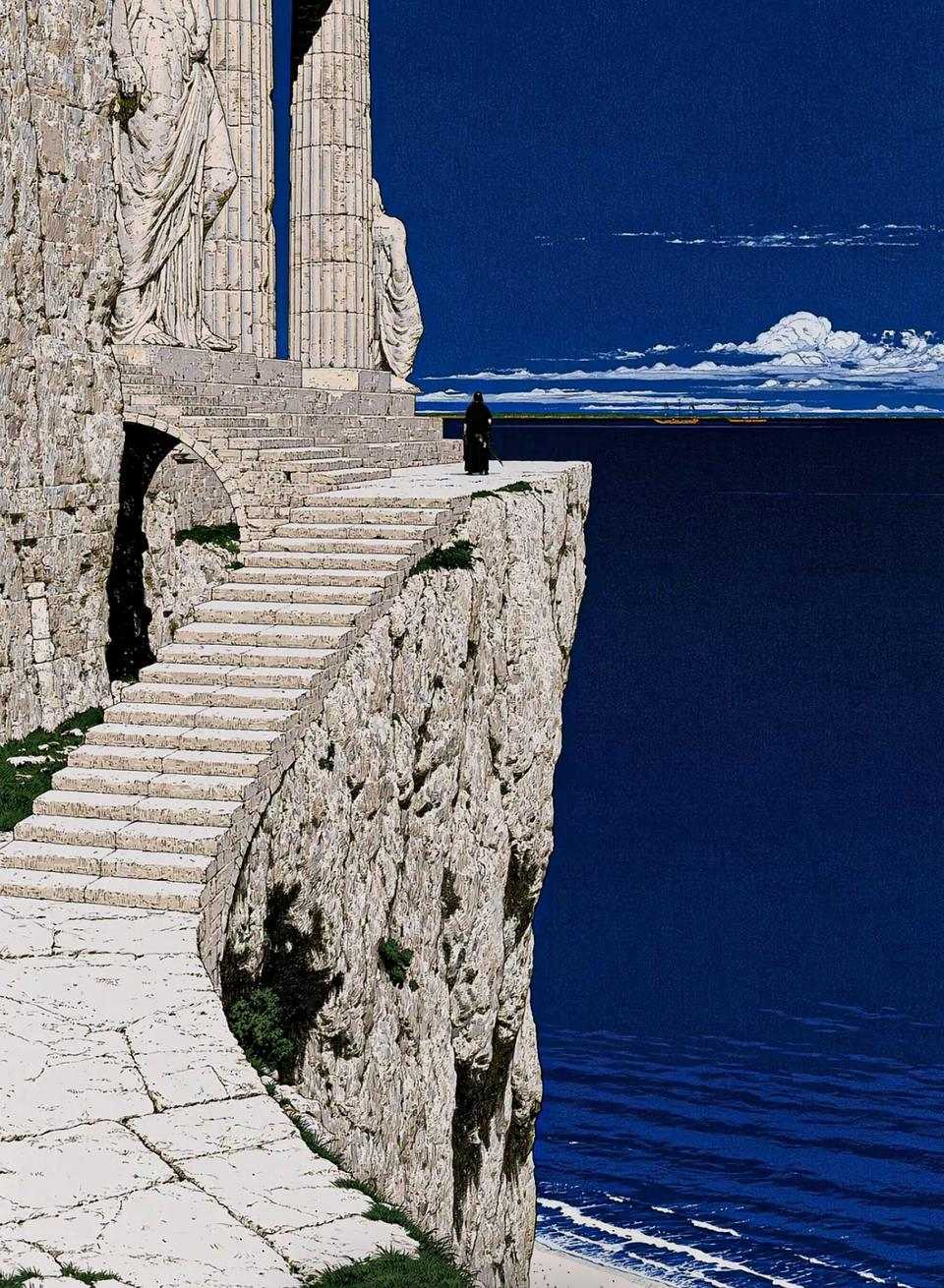 Scalinata di marmo sul bordo di una scogliera, sopra il mare